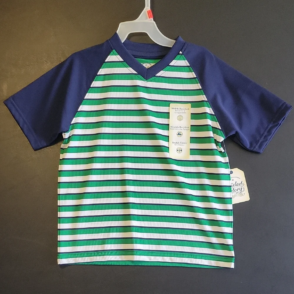 Faded Glory Kids Striped Green and Navy Tee